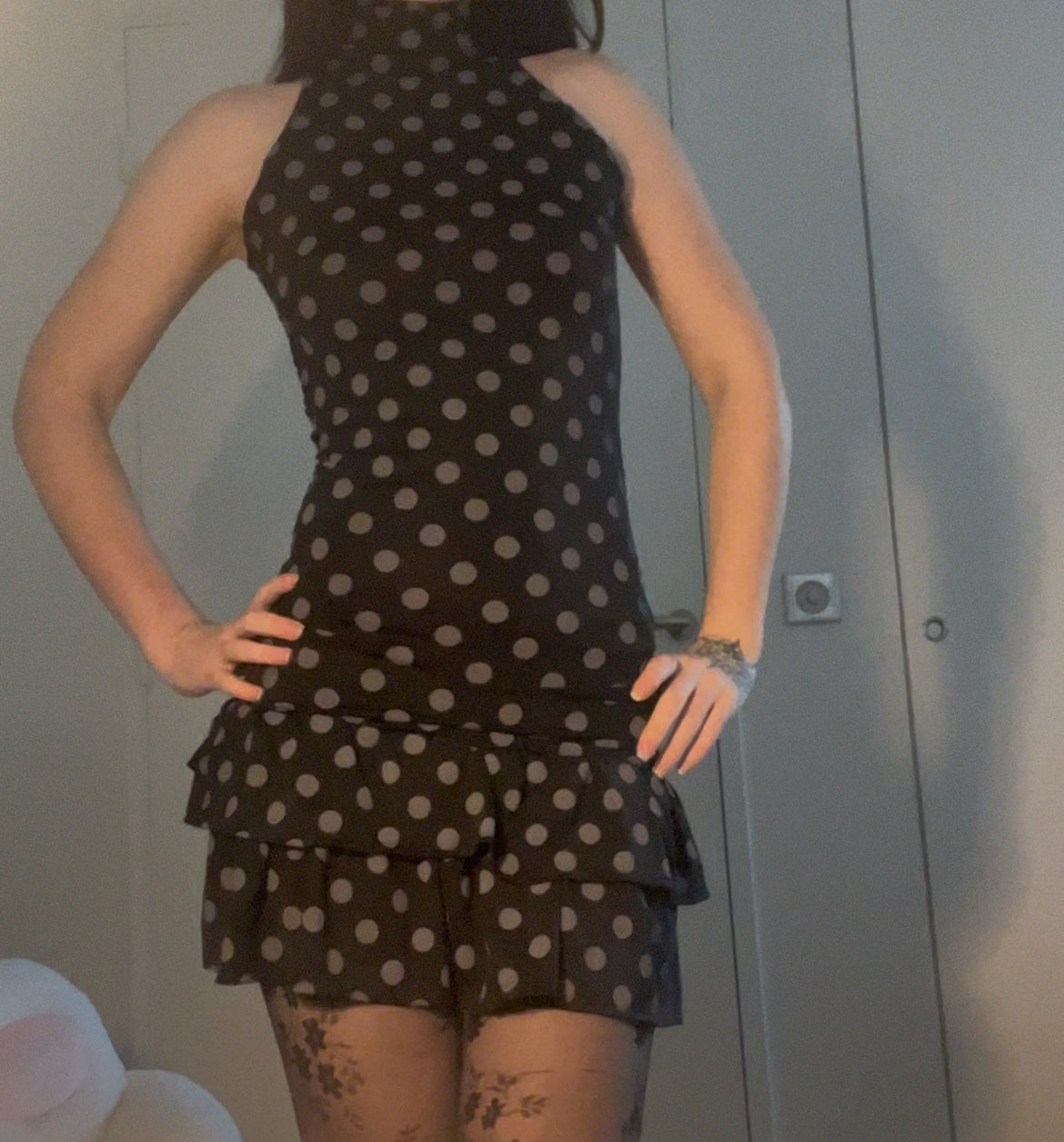 Ensemble col montant et jupe à fronces